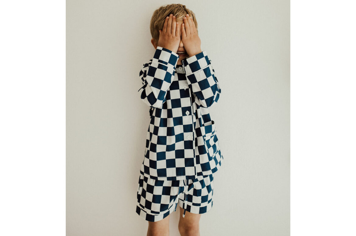 Mimi & Bowe French Navy & White Chessboard Print Pyjamas