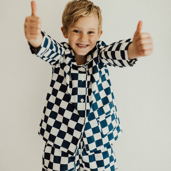 Mimi & Bowe French Navy & White Chessboard Print Pyjamas