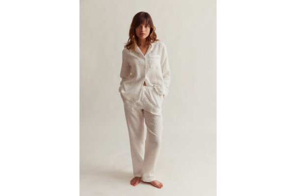 Sleepy Doe womens traditional pyjama set | white floral muslin