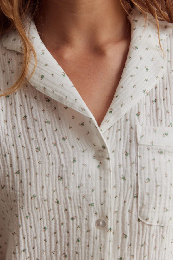 Sleepy Doe womens traditional pyjama set | white floral muslin
