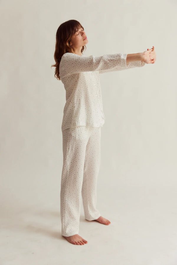 Sleepy Doe womens traditional pyjama set | white floral muslin