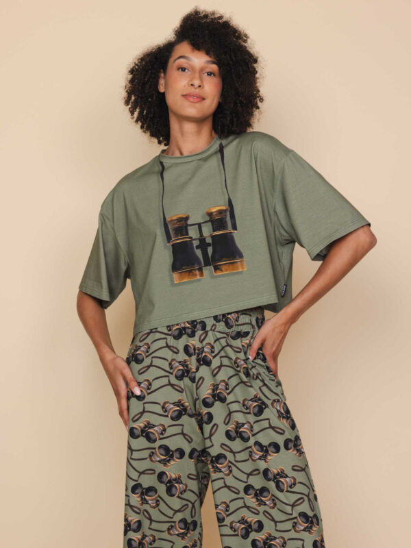 Snurk Binoculars Women Crop Top en Wide Pants pyjama set